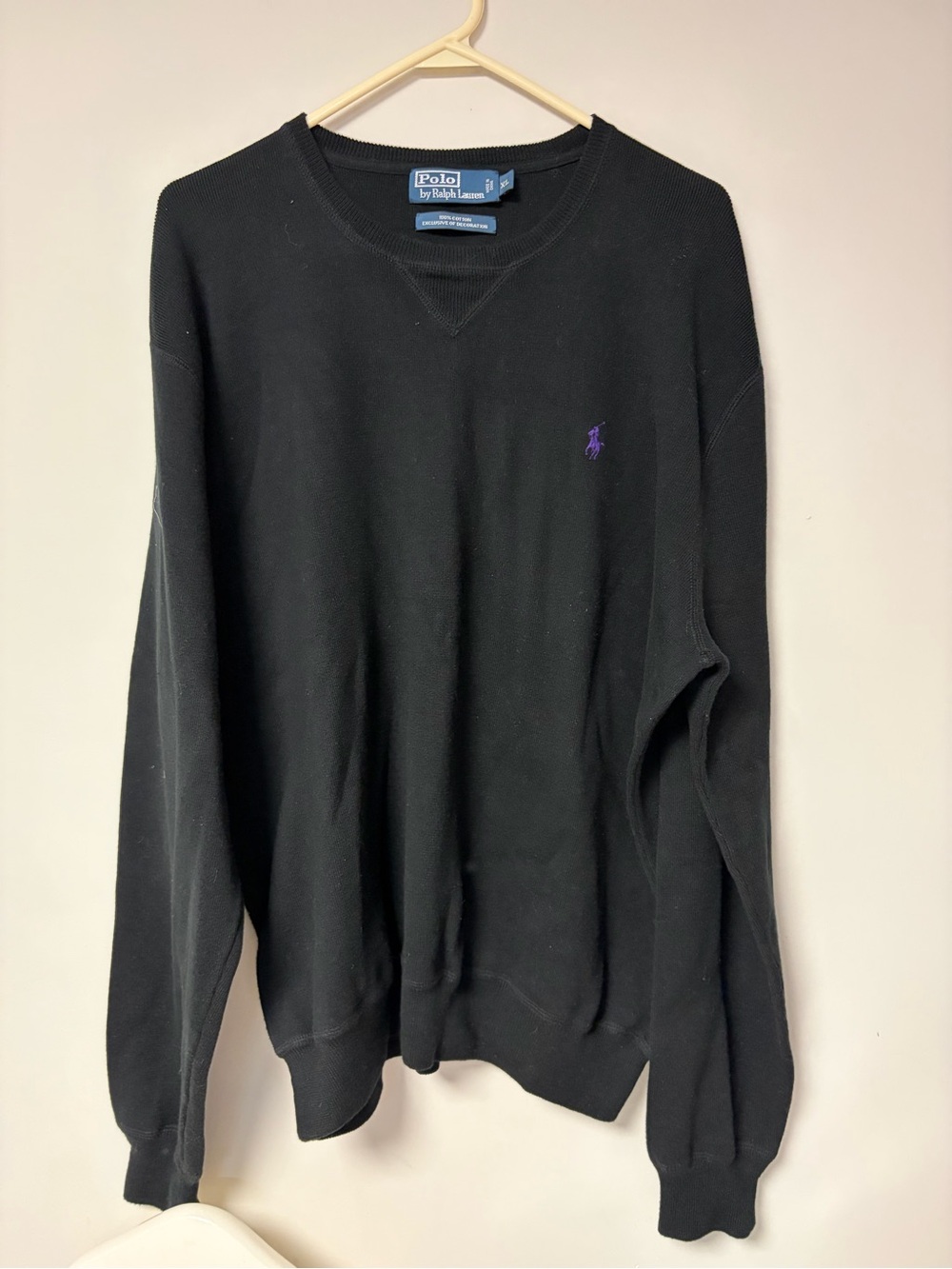 Ralph Lauren Black Crewneck Sweater with Purple Pony